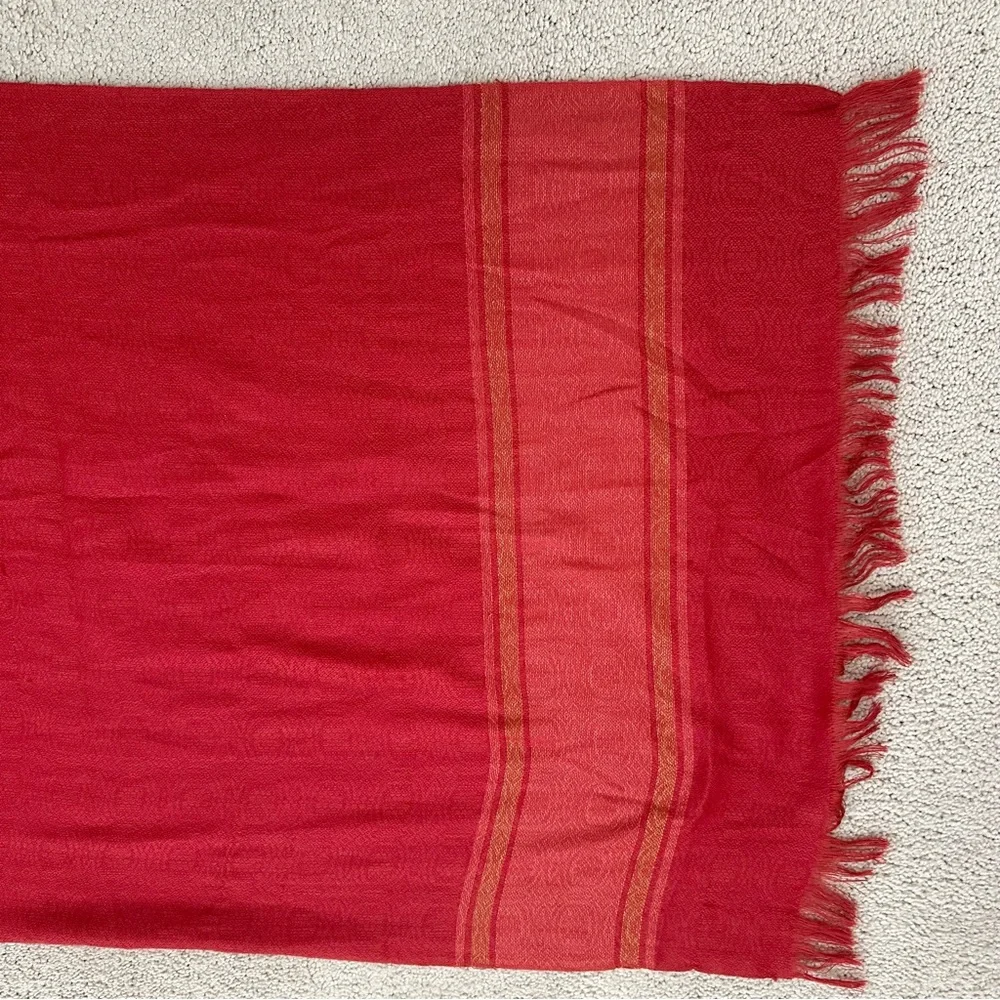 Red & Gold Lightweight Scarf With Fringe - Shawl / Wrap